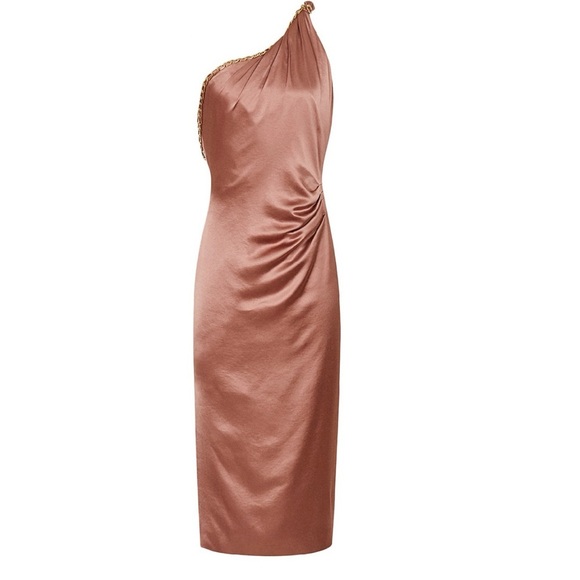 Reiss Adaline Satin Crepe Open Back Asymmetrical Chain Detail Cocktail Dress NEW - Picture 10 of 16